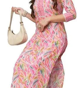 gosriki women's cotton blend floral straight kurta with pant