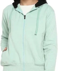 alan jones women's solid zipper hooded sweatshirt